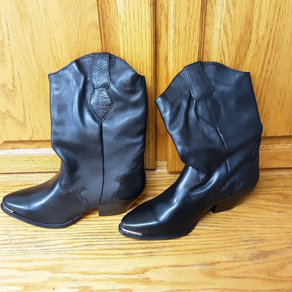 Vintage Black Western Mid-calf Boots by Codewest Size 8M Made in Brazil Cowgirl - Picture 1 of 6